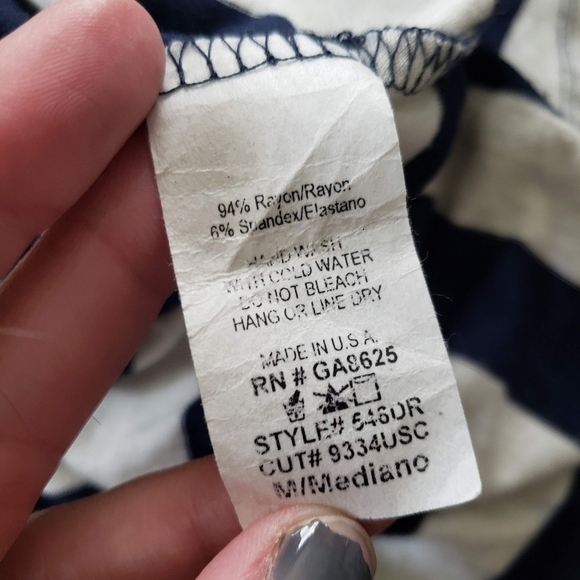 Renee C Medium Navy Blue White Striped Maxi Dress Sleeveless Tank Top Drop Waist - Picture 4 of 6